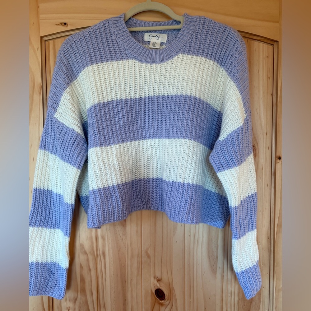 Jessica Simpson Lavender and Cream Striped Crop Sweater